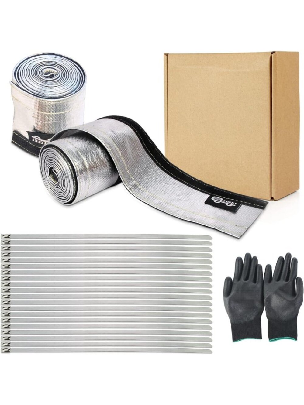2 Pcs Aluminized Heat Shroud Sleeve 3/4" I.D. x 10FT + 20 Stainless Steel Ties